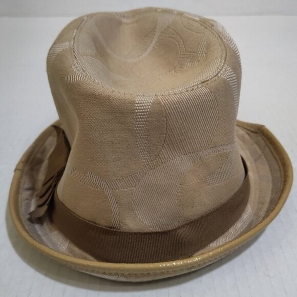COACH Tan Signature Jacquard Fedora Styled Hat Logo S - Picture 3 of 8